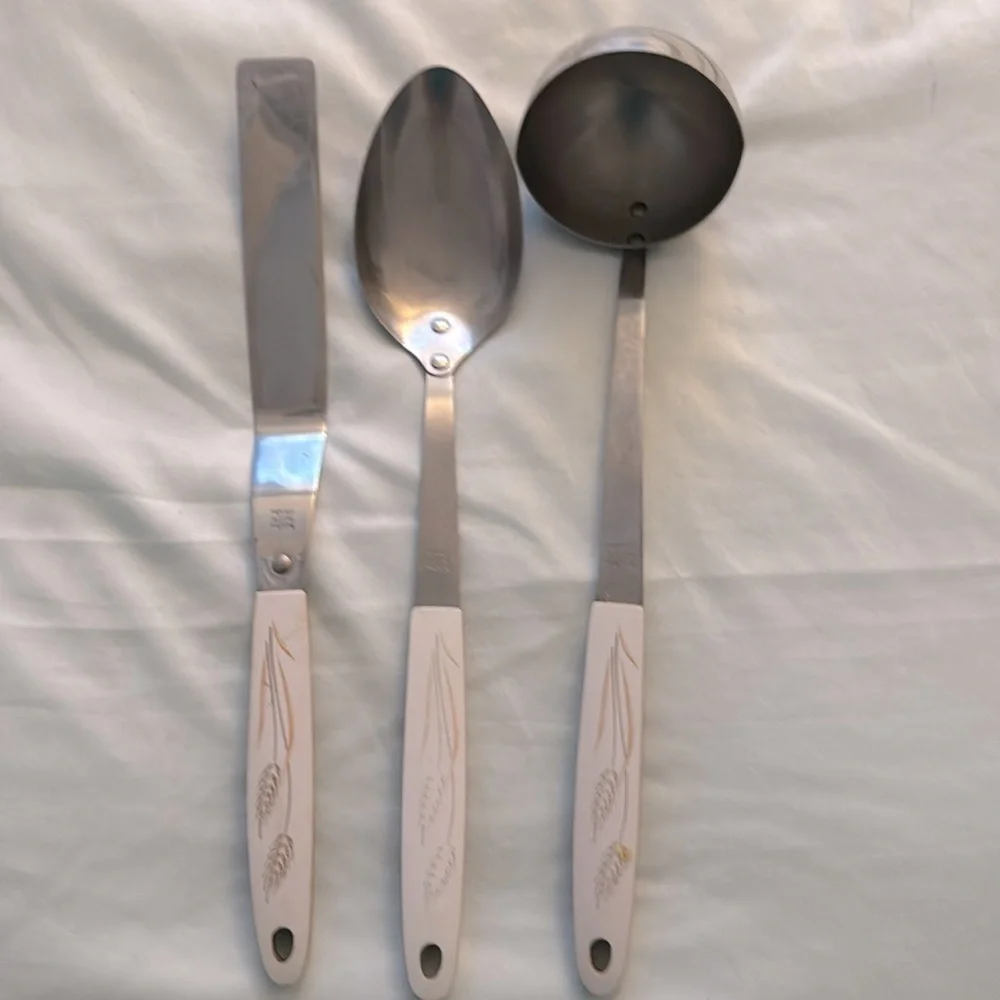 Vintage Utensil Set with Wheat Design - Stainless Spoon,Ladle,Spreader